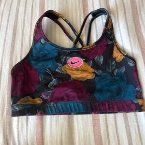 Nike Women's Floral Sports Bra - Teal, Burgundy, Mustard